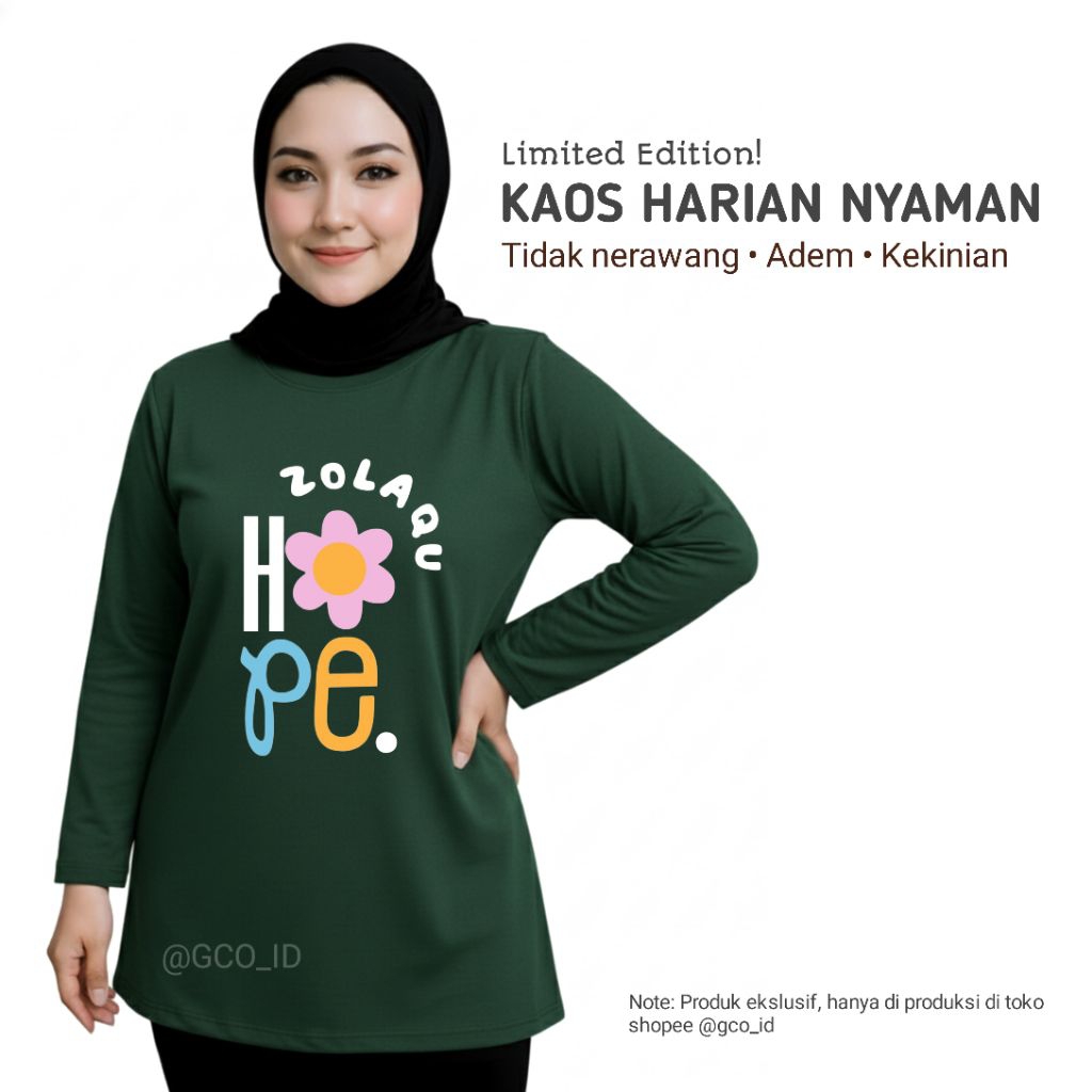 Kaos Semitunik Zolaqu Original Terbaru 2026 Hijau Botol | Oversize ZLQ Tunik Motif Lengan Panjang