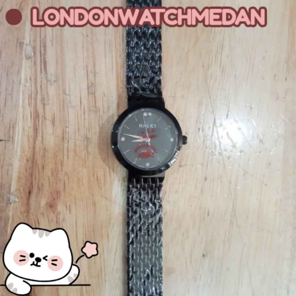 Jam Tangan Wanita Halei Original Rantai hitam