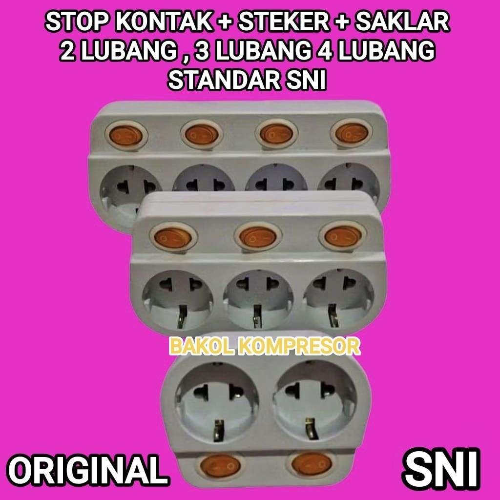 STOP KONTAK 2, 3 & 4 LUBANG ON OF + STEKER ARDE STANDAR  SNI / T 3 LUBANG T 4 LUBANG  + SWITCH SAKLA