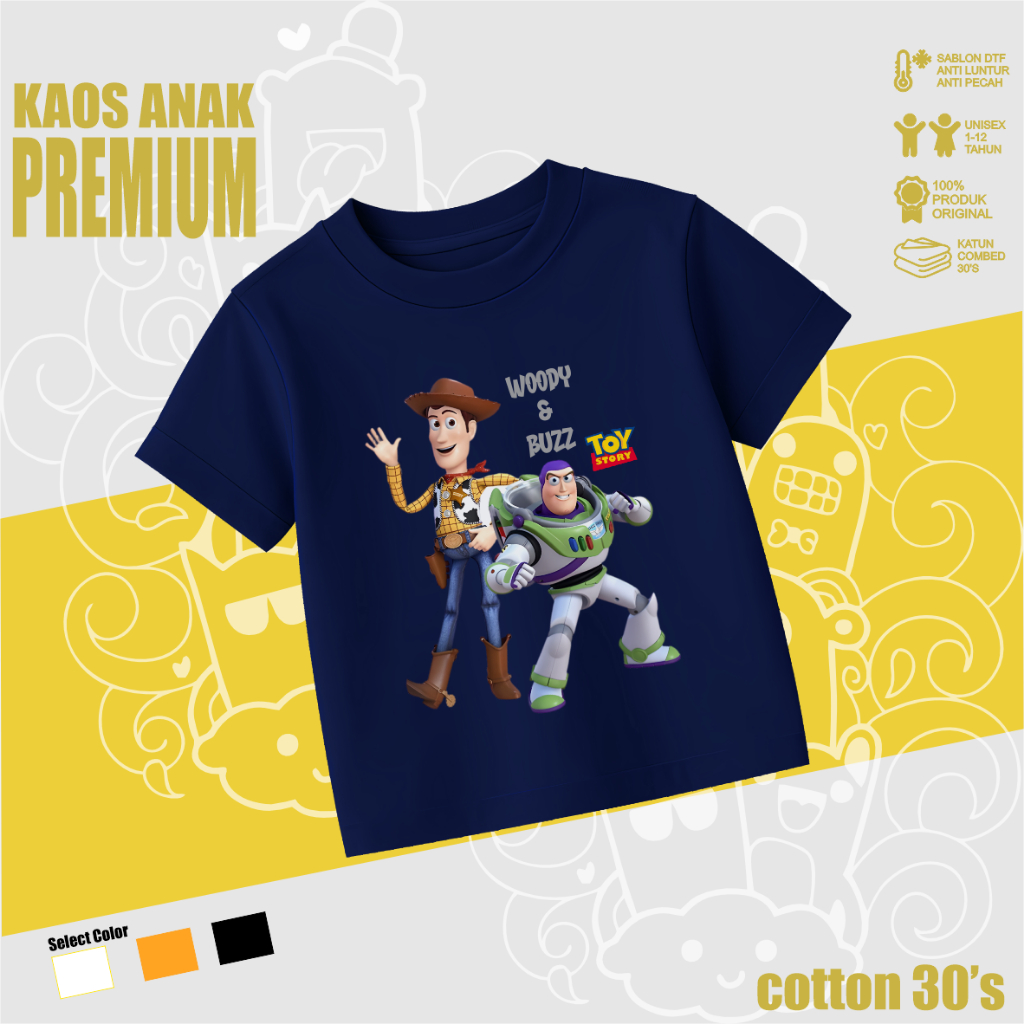 Kaos Anak Karakter Toy Story Original – Baju Anak Laki-laki & Perempuan Lembut, Adem