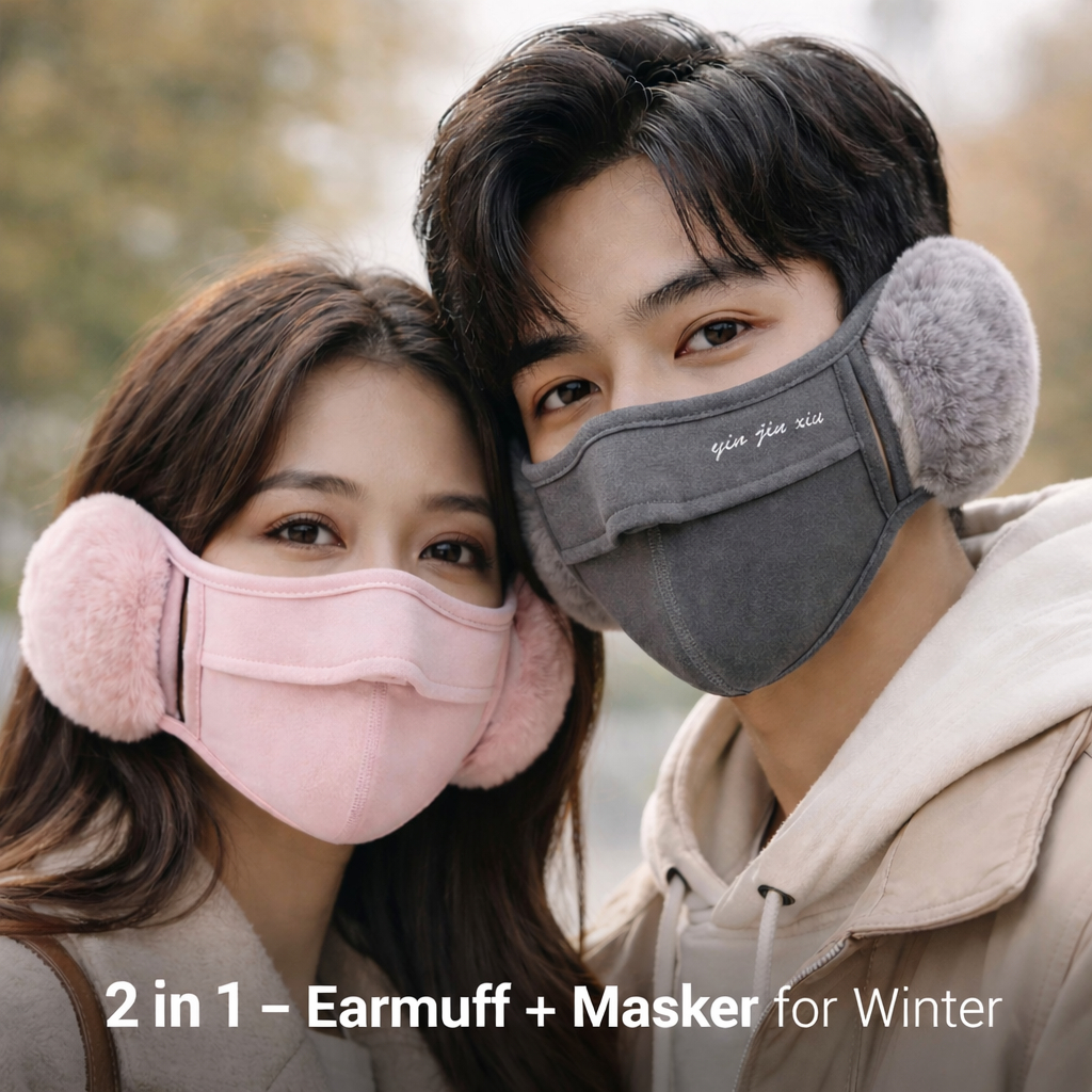 Earmuff+Masker Dewasa Winter 2 in 1 Hangat dan Lembut Pria Wanita *RBK