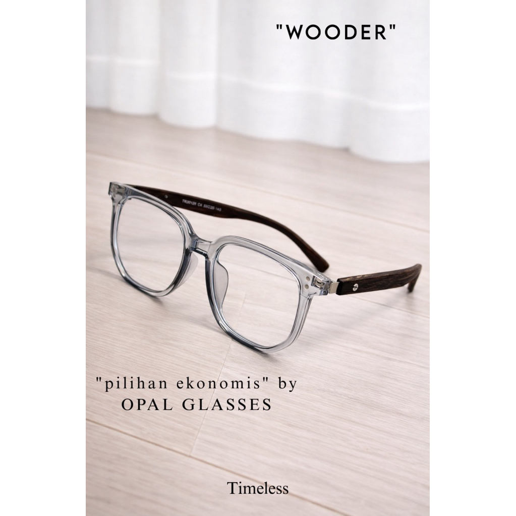Optik Opal - WOODER Frame Kacamata Kotak Bulat Pria Wanita unisex Gagang Kayu Frame Korea Tebal Wood