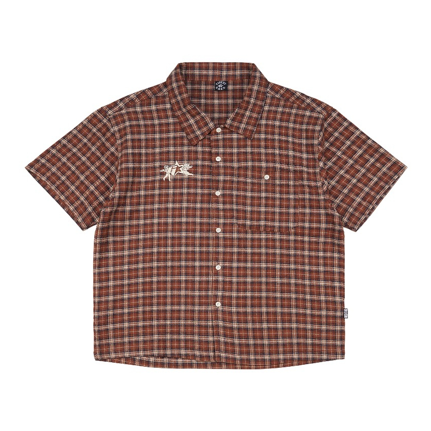 GDCK Flanel Shirt FLAPID Brown / Flannel Boxy / Kemeja Flanel Pendek Boxyfit Coklat