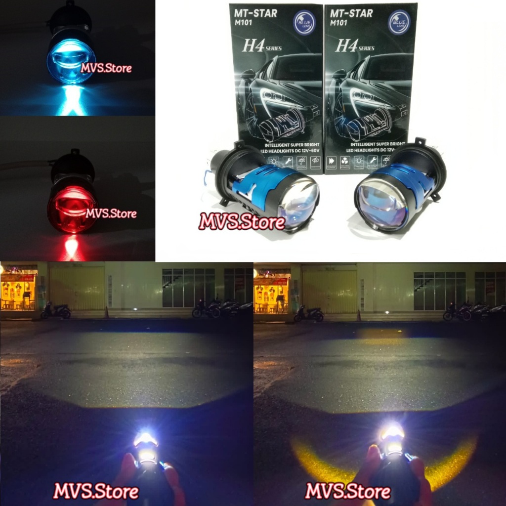 MT STAR M101 Lampu Led H4 Mini BILED Blue Lens Sinar Putih Kuning Lampu LED H4 Mt Star