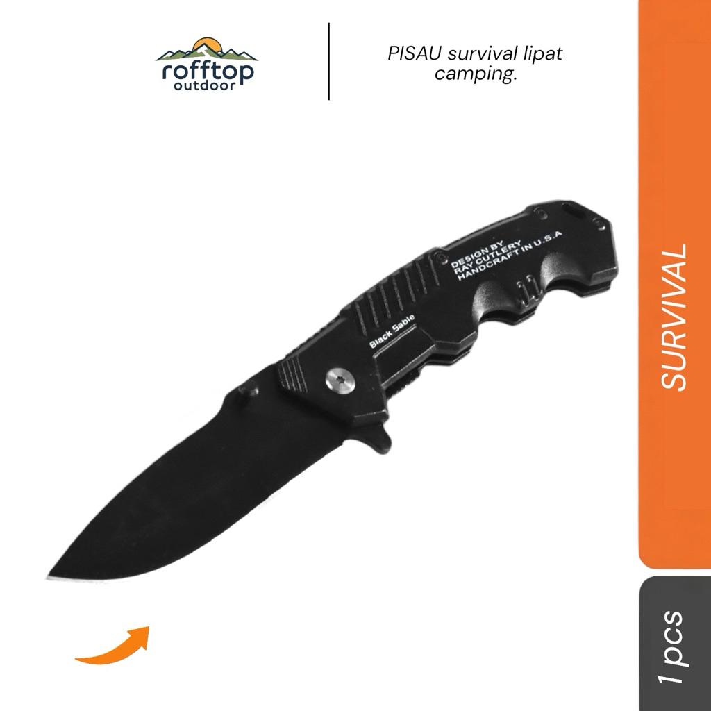 pisau PEGASI Pisau Lipat Tactical Folding Knife Survival Camping EDC - SR-ZDD1 - Black rofftop
