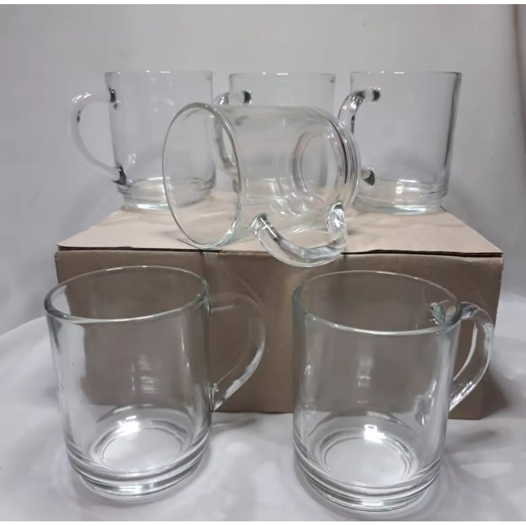 Gelas Kopi Gagang 6pcs Kaca 210 ml /Gelas Kaca Gagang 210 ml 6pcs / Gelas Kaca Motif
