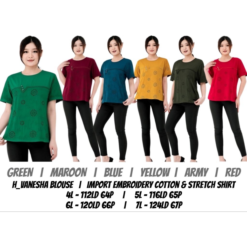 Atasan kaos blus katun bordir import MARUN , MERAH , HIJAU , ARMY , BIRU , KUNING (LEBARAN , NATAL ,
