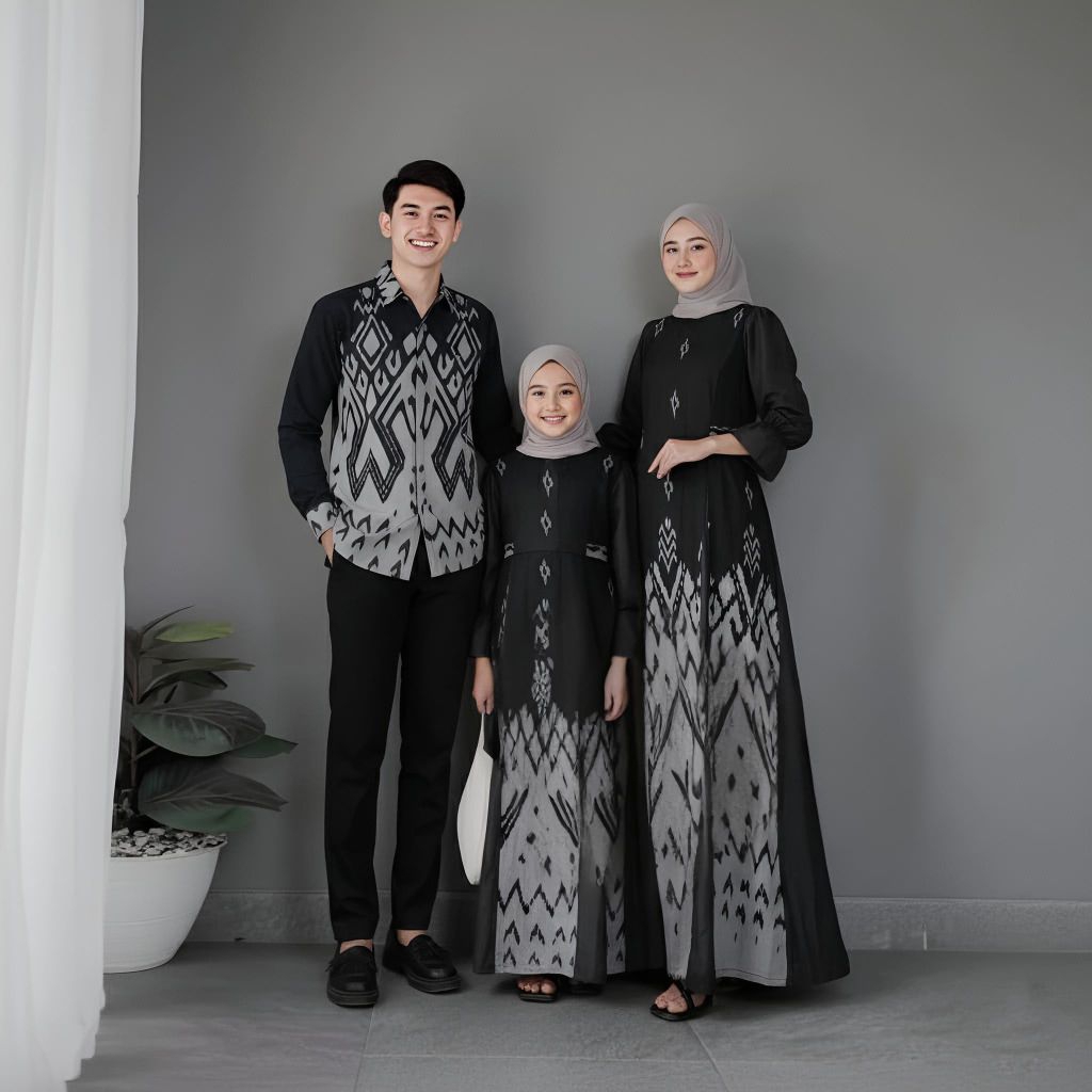 dress tenun couple sarimbit keluarga - baju tenun kondangan - gamis tenun couple