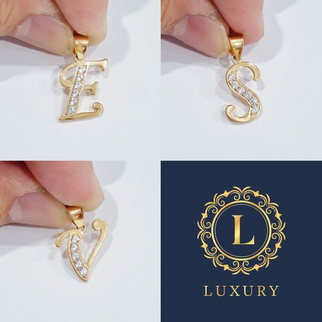 Liontin Huruf E, S, V Emas 6K - L2