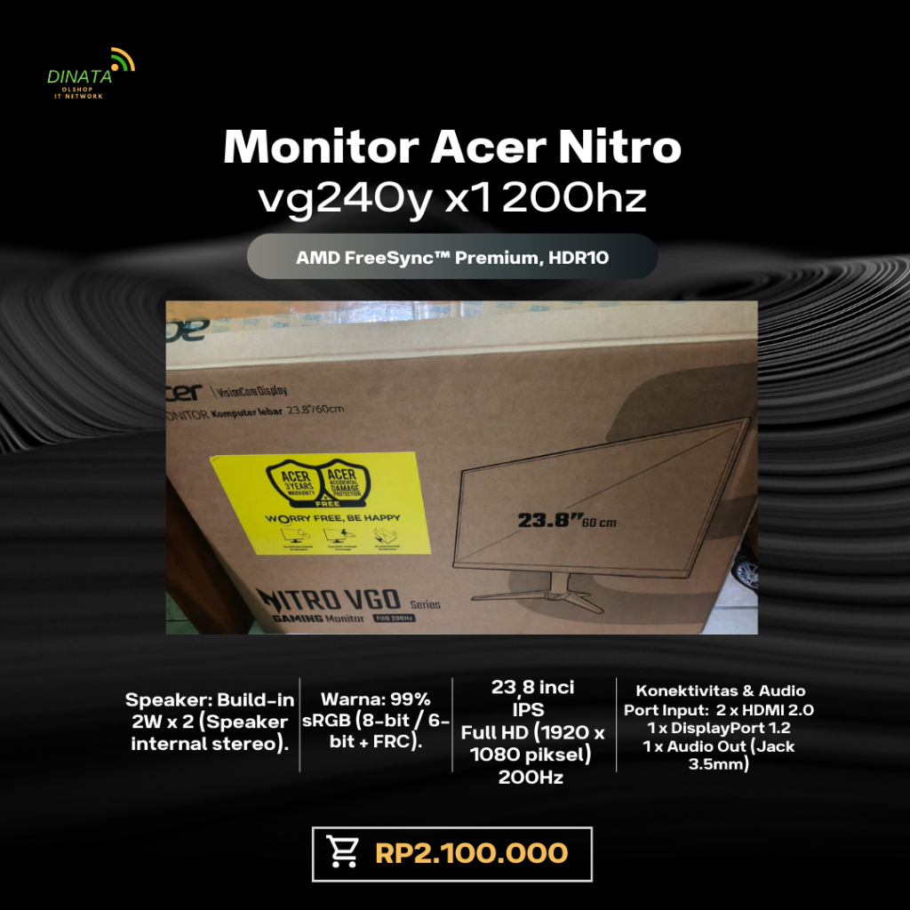 Acer Nitro VG240YX1 Monitor 24 Inci 200 hz second like new 3 hari Pemakaian