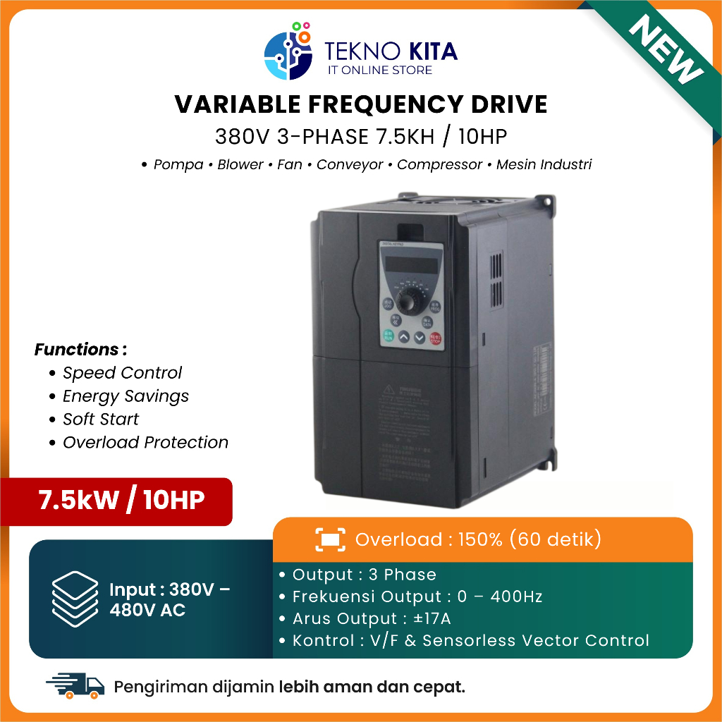 Inverter 7.5KW 380V 3Phase 3P 10HP VFD Variable Frequency Drive