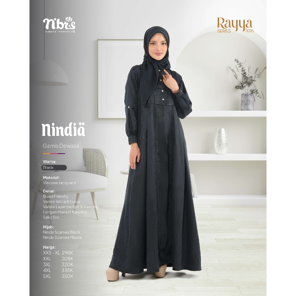 SARIMBIT NIBRAS 2026 NINDIA GAMIS DEWASA DAN KOKO DEWASA WARNA BLACK,AIR BLUE,MAROON