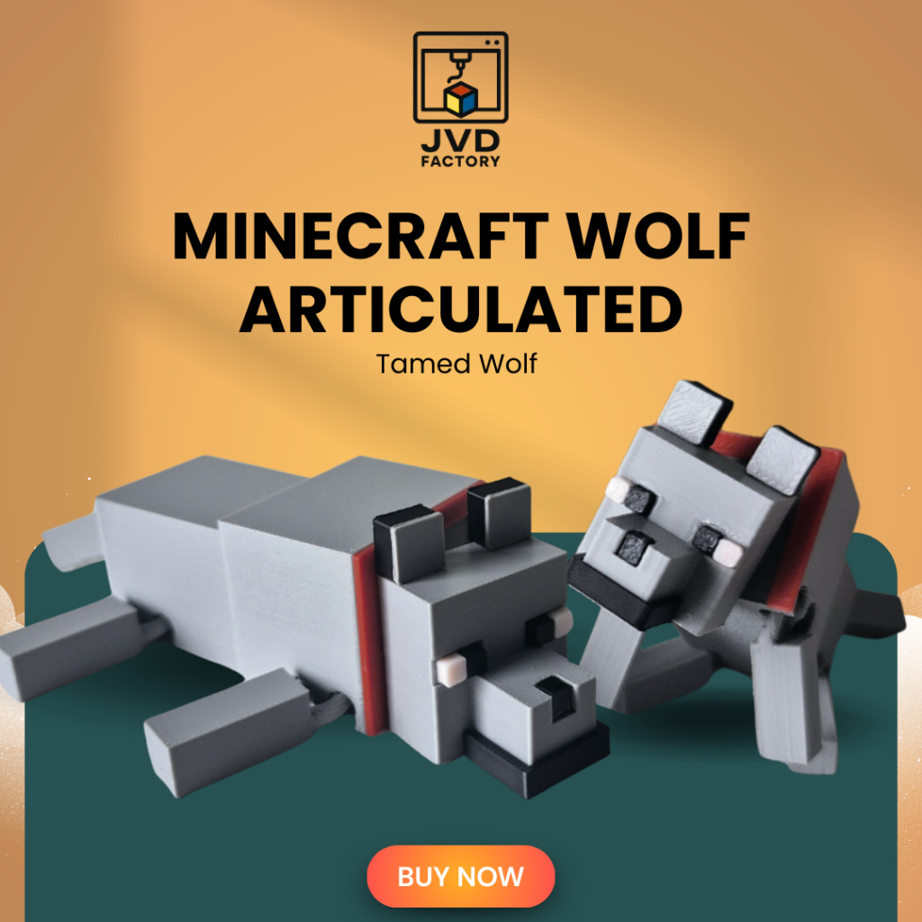 Minecraft Wolf Articulated | Tamed Wolf | 3D Printed Figure