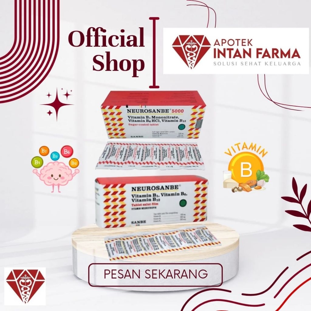 Neurosanbe / Naurosanbe 5000 vitamin B1 B6 B12 untuk kesehatan saraf 1 strip