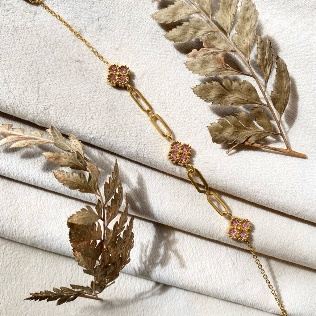 Gelang tangan rantai klover tembaga lapis emas cewek remaja dewasa