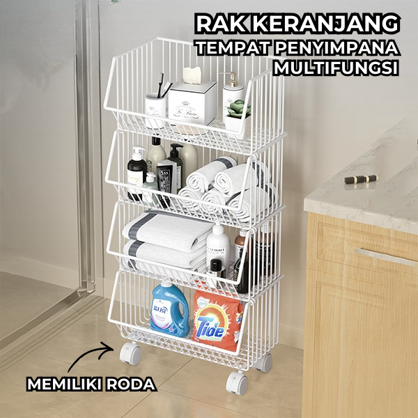 Rak Rak Tempat Penyimpanan Multifungsi Dengan Roda Keranjang Buah Sayuran Kitchen Storage