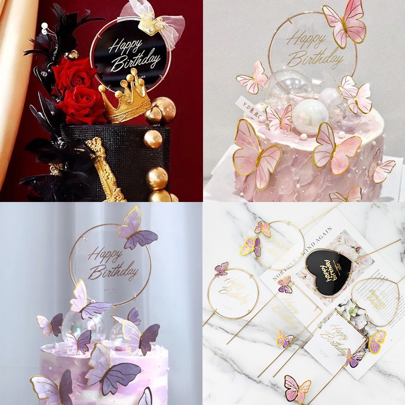 TOPPER CAKE MINIMALIS BESI ELEGAN ULANG TAHUN KUE ULTAH BIRTHDAY AKRILIK EMAS HATI BULAT KOTAK
