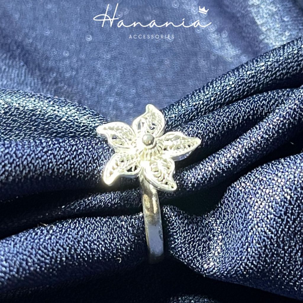 Hanania - Jewelry Cincin Silver / Perak, H052 Cincin Motif Bunga, Filigree, Cincin bisa dipakai pria