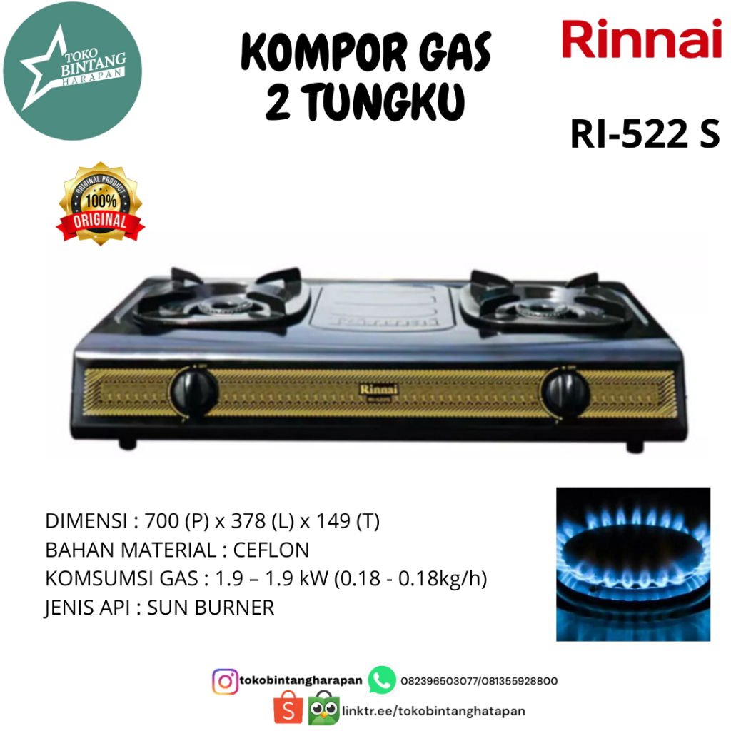 Kompor Gas Rinnai 2 Tungku Batik RI-522S