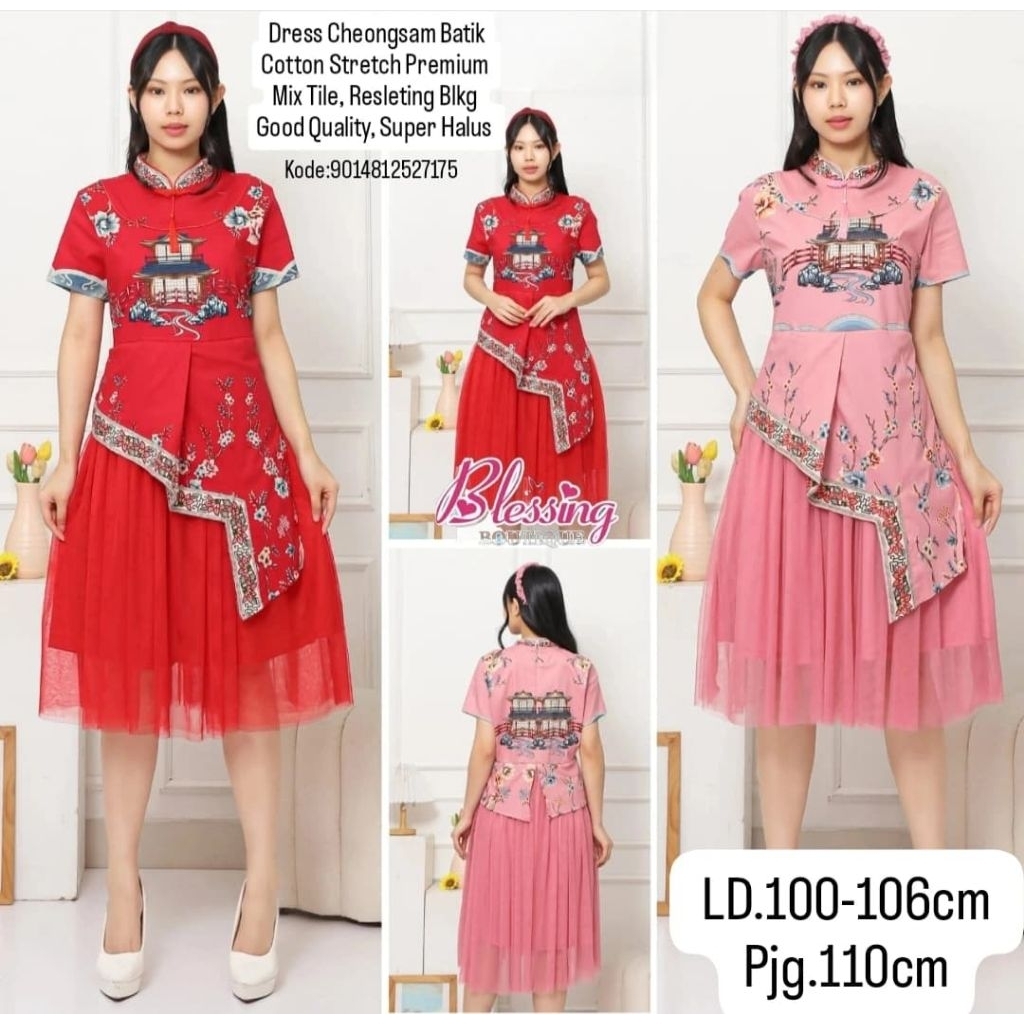 Dress batik Cheongsam Shanghai Imlek pesta mewah terbaru modern Dress Batik chines
