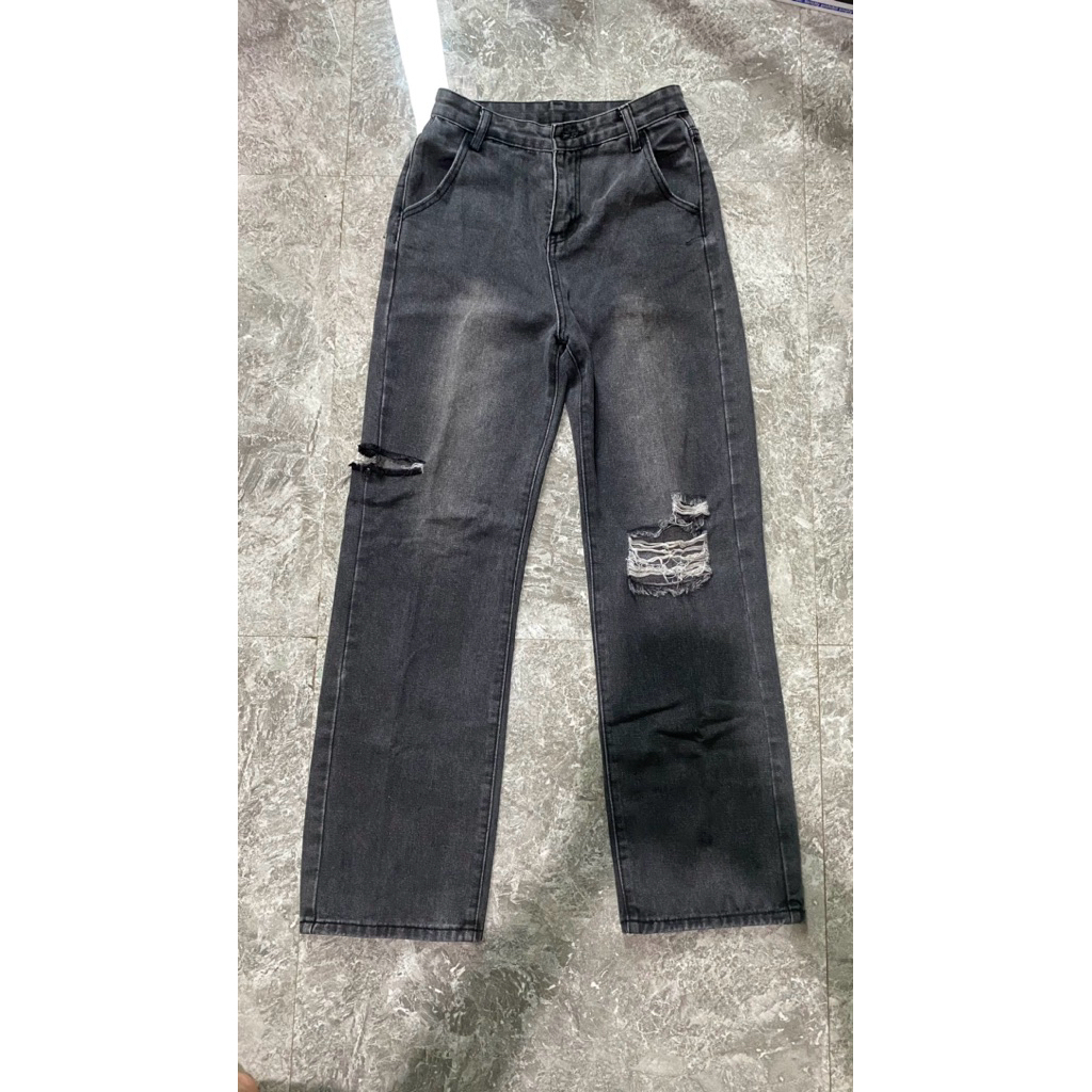 Jeans Wanita Highwaist ripped abu