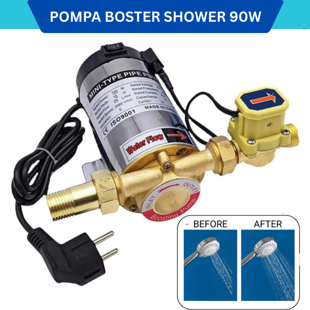 Pompa pendorong air booster pump 90Watt pendorong air lebih kuat untuk shower, filter air, pemanas a