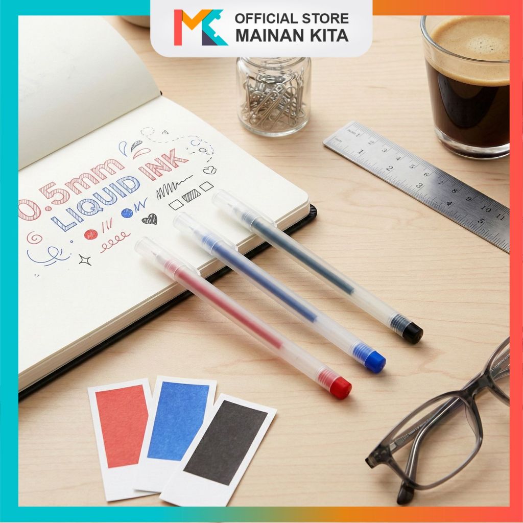 MK618 Pena Gel Alat Tulis Pulpen 0.5mm Bolpoin Perlengkapan Sekolah Motif Transparant Polos Simple