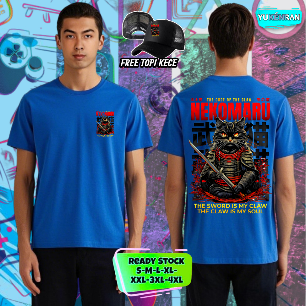 KAOS DISTRO STREETWEAR JAPANESE STYLE NEKOMARU THE SWORD IS MY CLAW COTTON COMBAD 24s FREE TOPI