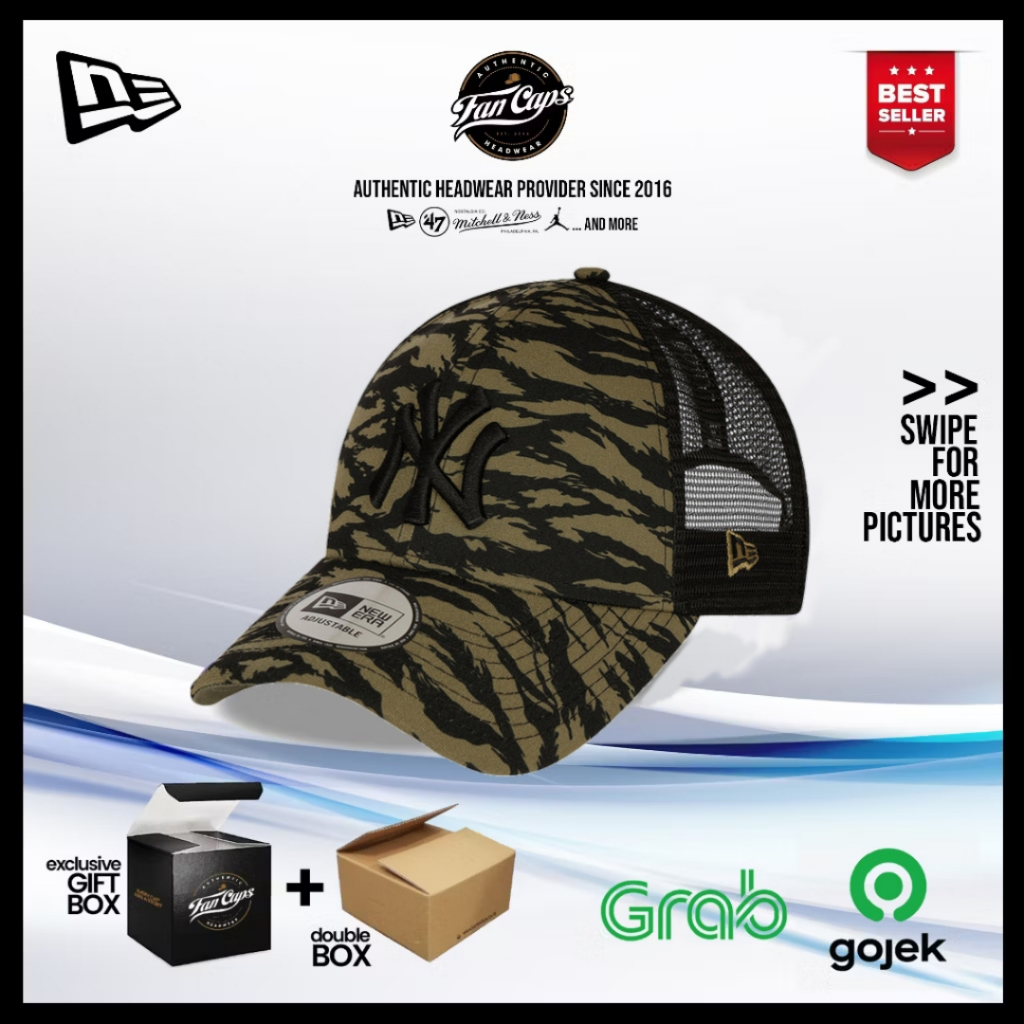 Topi New Era Original MLB New York Yankees Motif Harimau warna Hijau Hitam | FREE GIFT BOX