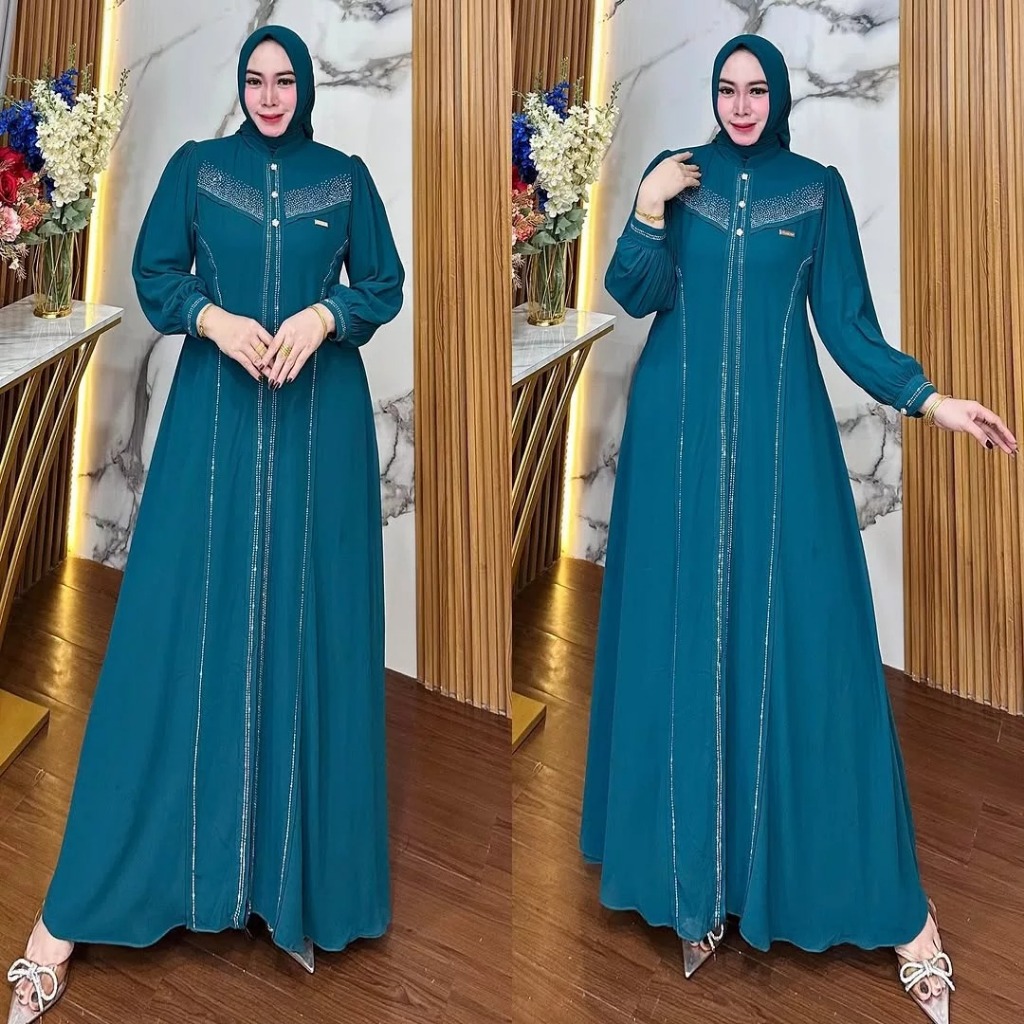 Gamis Abaya Model Terbaru Bahan Ceruty Babydoll Kombinasi Payet Swarovski Soraya Dress Jumbo S-XXXL