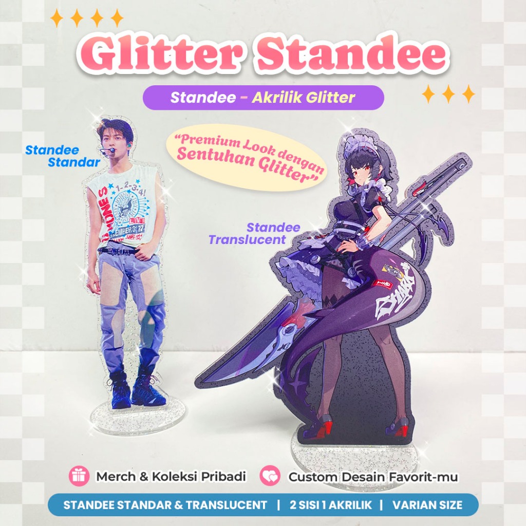 Standee Akrilik Glitter Custom – Plakat Karakter Anime Kpop Merch | Acrylic Glitter 2 Sisi