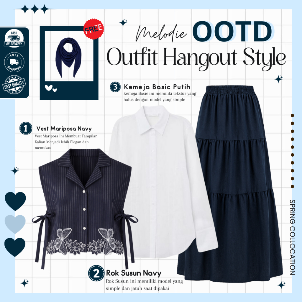 Anya One Set Outfit Remaja 3in1 ( Vest + Kemeja + Rok ) One Set Hijab Ootd Kekinian MO220