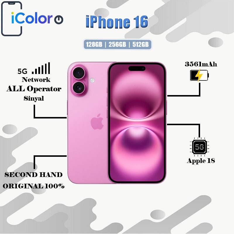 iPhone 16 128GB/256GB/512GB Second BEKAS ORIGINAL 100% MULUS NORMAL FULLSET Kondisi Perfect