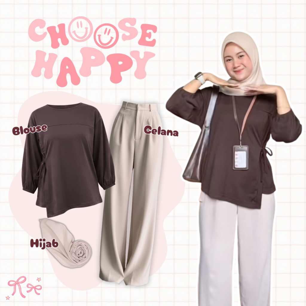OOTD Bukber 3in1 / Blouse Mia Set 3in1 / Blouse Katun Combed + Celana Semiwool + Hijab Polycotton / 
