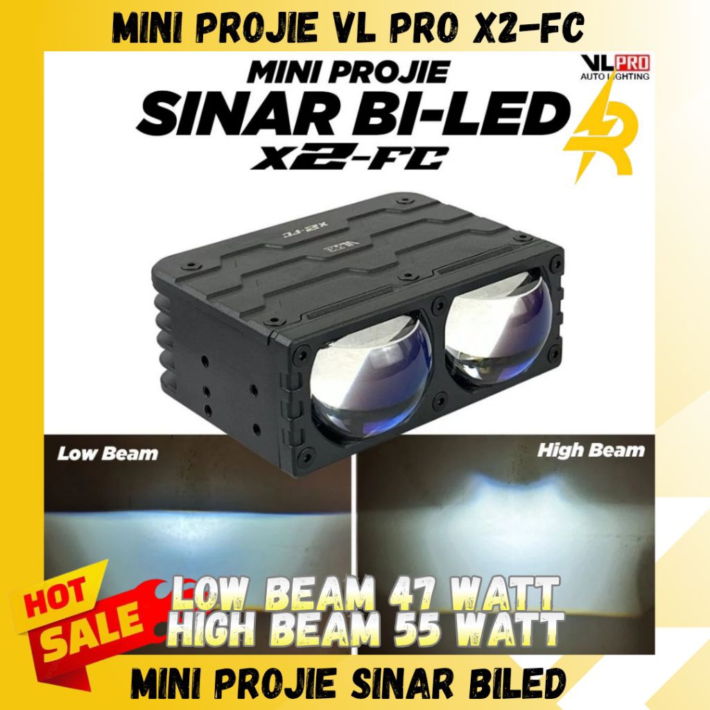 Mini projie Sinar Biled VLPRO X2-FC Flat Cut off Blue Lens Lampu tembak Headlight Hi Low 12V Putih