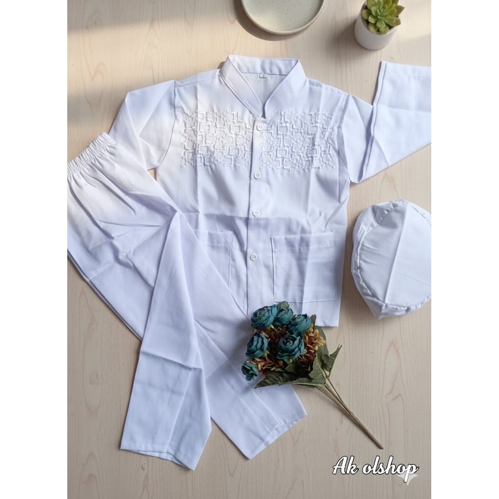 Baju Koko Putih Anak Set Celana Size 1-15 Tahun - Setelan Koko Anak Premium