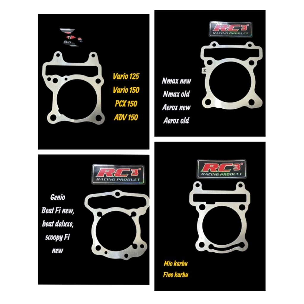 RC3 paking blok almunium 1mm Nmax/Aerox old & new,  Mio/fino karbu,  Genio, beat fi new, scoopy fi n