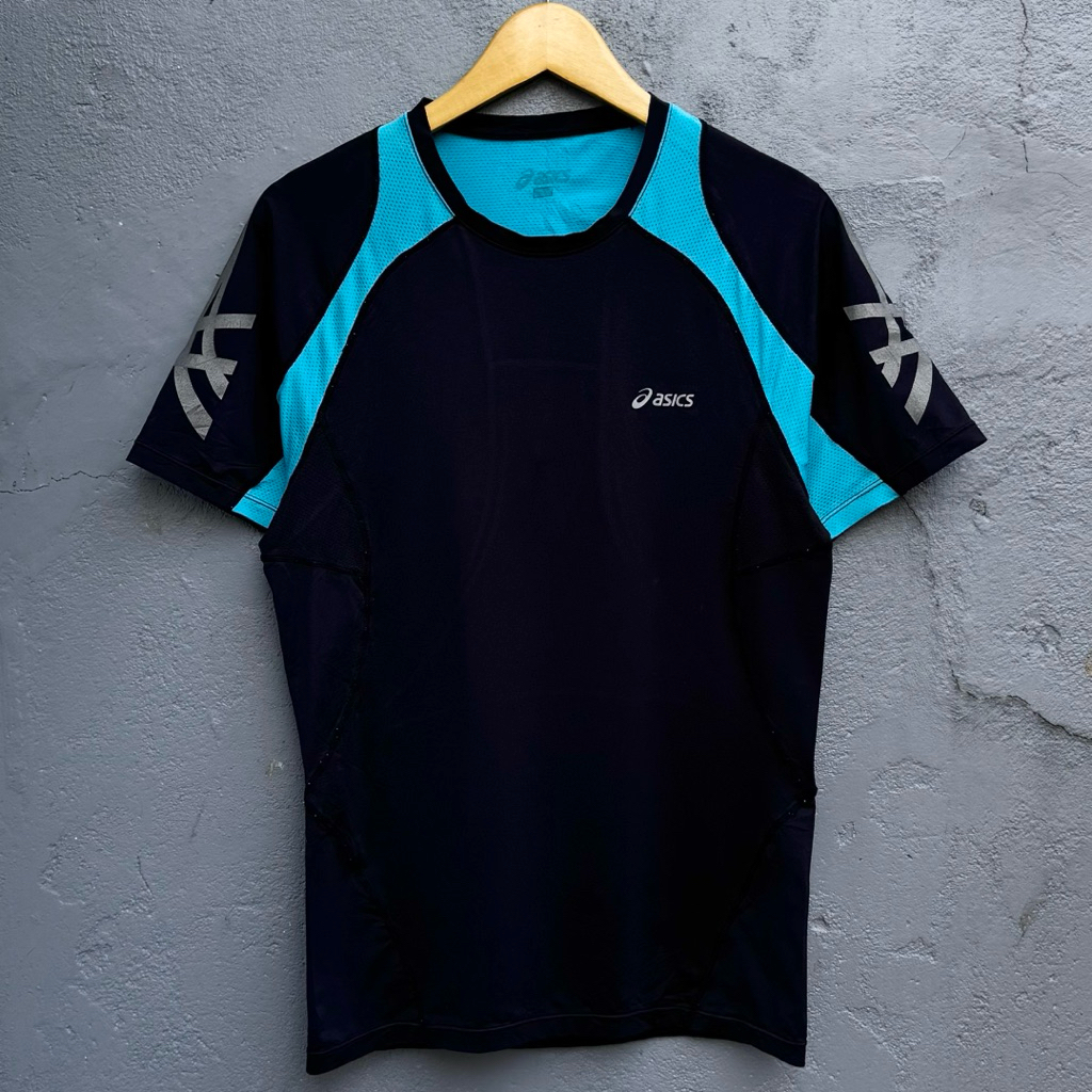 kaos jersey olahraga asics running body fit hitam bk1