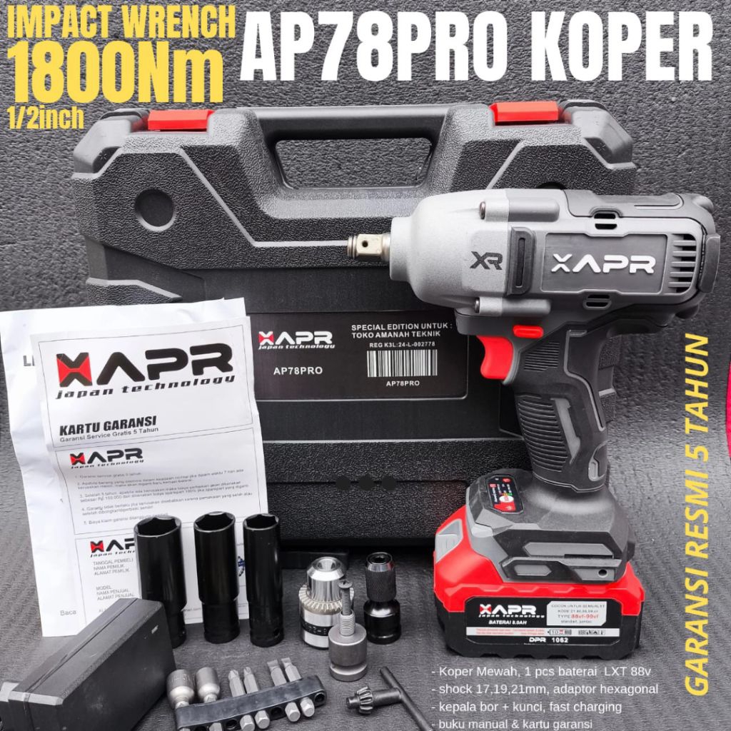 Impact APR AP78PRO 1800Nm APR JAPAN Mesin impact wrench bor pembuka baut Truk 1800Nm AP78pro batrei 