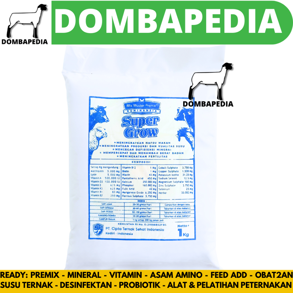MIX MASTER PREMIX SUPER GROW 1KG - Premix Ternak Pemacu Pertumbuhan Penggemukan Sapi Kambing Kelinci
