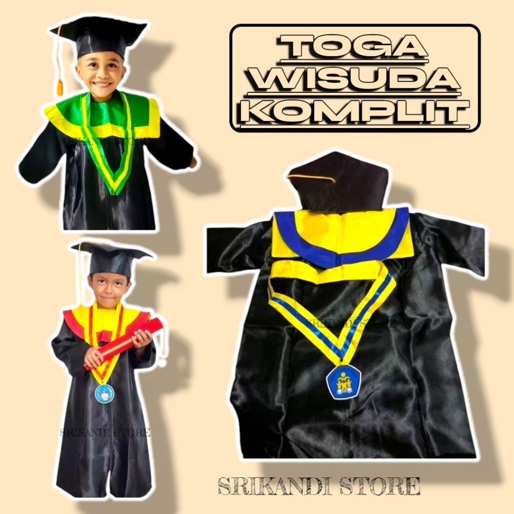 Baju Toga Wisuda Komplit Paud-Sarjana Free custom samir & tabung/ Toga Wisuda Grosir/ Baju Toga + Ta