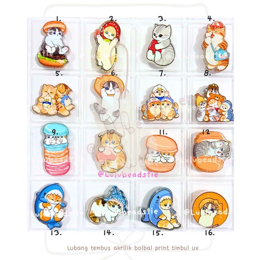 manik akrilik lubang tembus bolbal timbul mofusan kucing cat marie cat hewan dog anjing kelinci