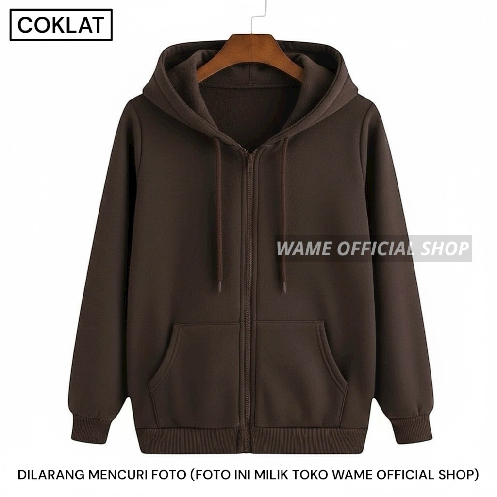 jaket polos zipper hoodie polos resleting M,L,XL,XXL jumbo warna coklat pria wanita wame mhs manywea