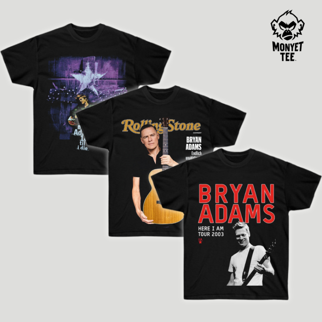 Monyettee Kaos Bryan Adams Black Vintage T-shirt Unisex Baju