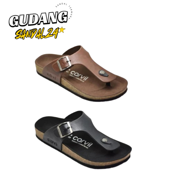 PROMO SANDAL KASUAL PRIA CARVIL BAHAN KULIT ASLI - Sandal CARVIL BENZO PRODUK ORIGINAL