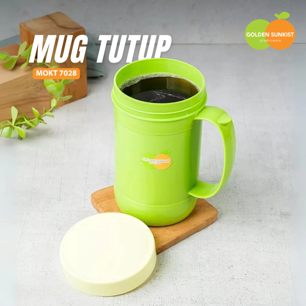 Mulya Jaya Gelas Plastik Tutup Putar Anti Tumpah MOKT 7028 Golden Sunkist