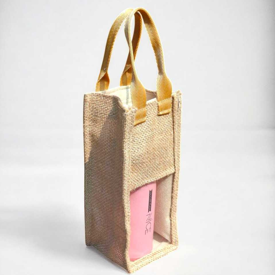 tas goni botol tebal serat besar size 10*10*22 cm kombinasi mika bening totebag humpers  jinjing wan