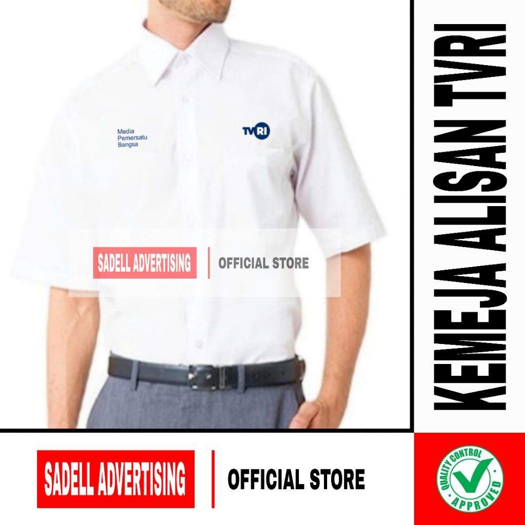 Kemeja Alisan TVRI Seragam Alisan TVRI Baju Alisan TVRI Putih Lengan Pendek Pria Bordir