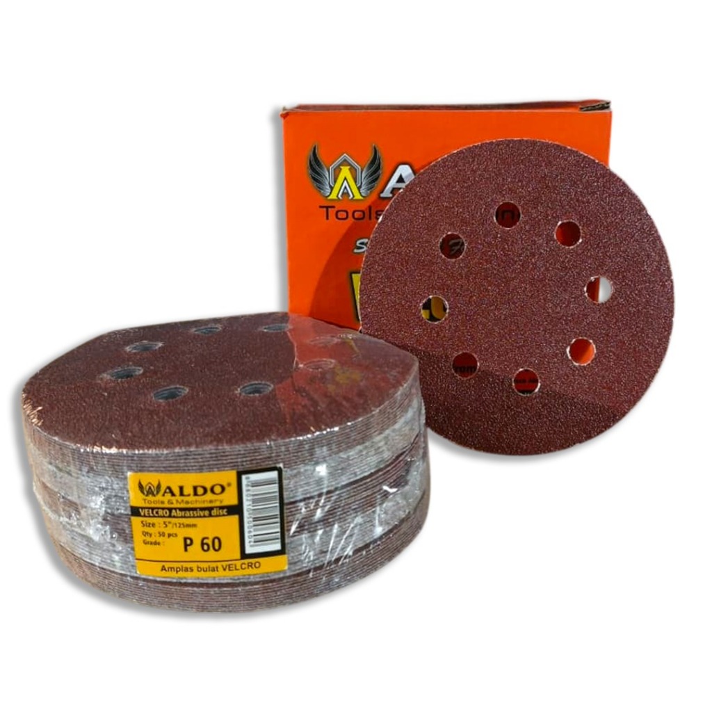 ALDO AMPLAS BULAT VELCRO 5 INCH GRIT 60/80/100/120/180/320/600/800/1000 -  AMPLAS LUBANG BULAT PER-P