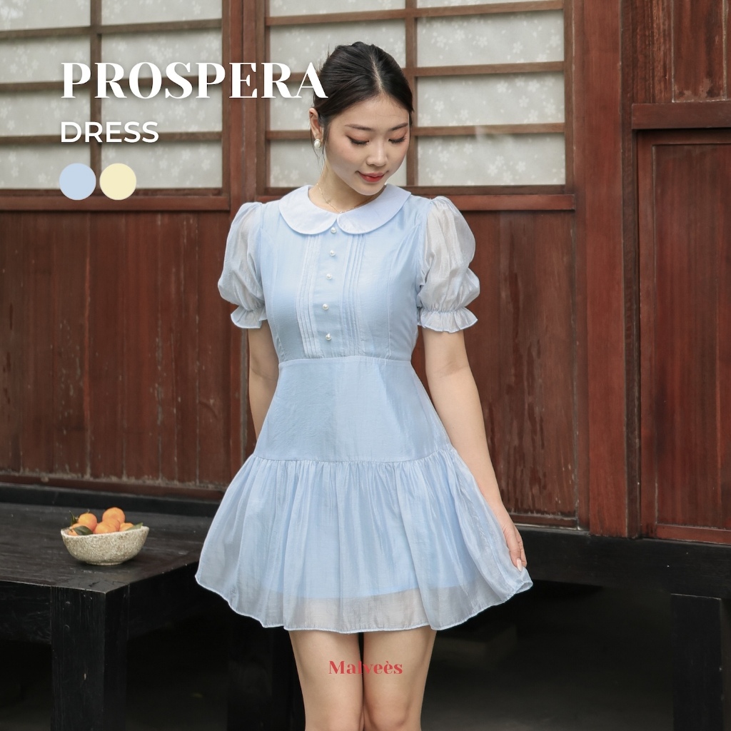 Malvees - Mini Dress Wanita Korean Style Sheer Kasual Dres Kuning Biru Korean Style - Prospera Dress